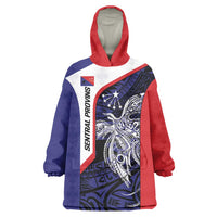 Personalised PNG Central Province Wearable Blanket Hoodie Bird of Paradise Tattoo Flag Motif LT9 One Size Blue - Polynesian Pride