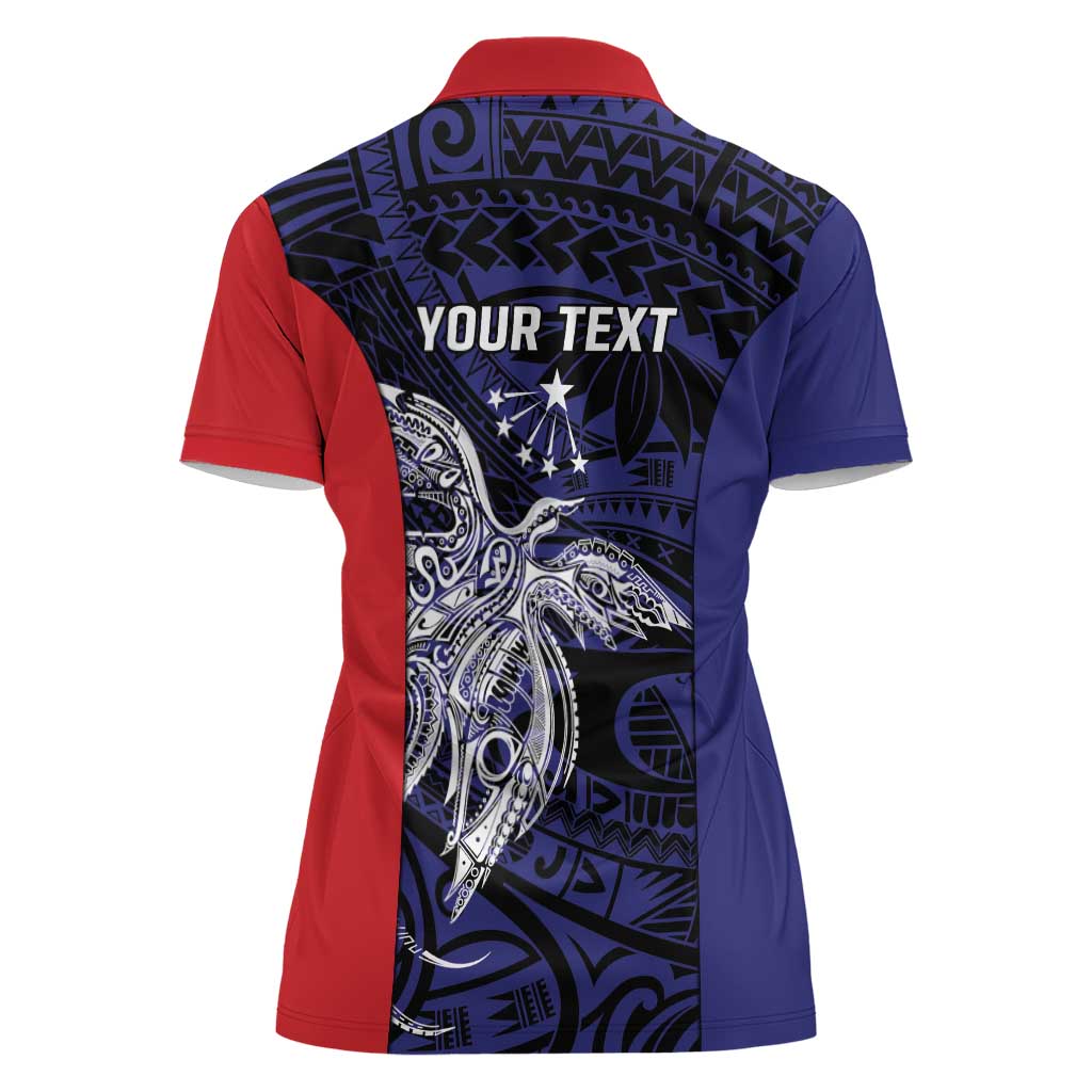 Personalised PNG Central Province Women Polo Shirt Bird of Paradise Tattoo Flag Motif LT9 - Polynesian Pride