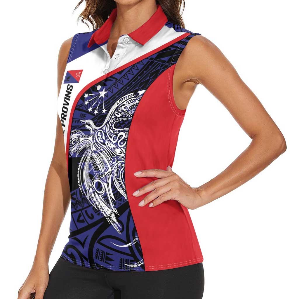Personalised PNG Central Province Women Sleeveless Polo Shirt Bird of Paradise Tattoo Flag Motif LT9 - Polynesian Pride