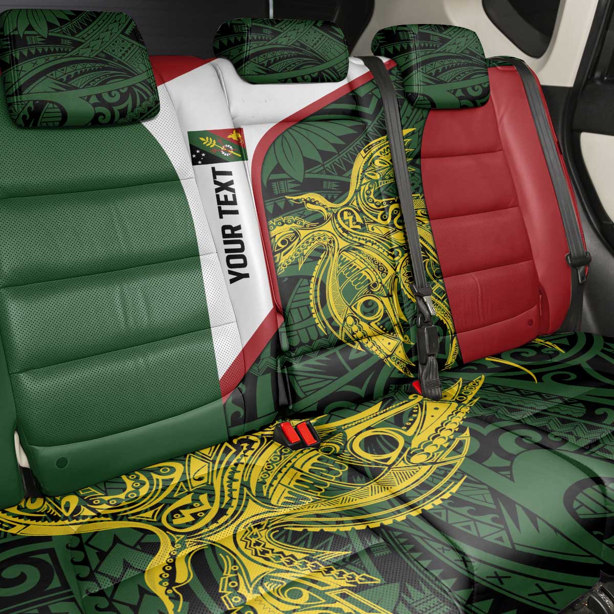 Personalised PNG Chimbu Province Back Car Seat Cover Bird of Paradise Tattoo Flag Motif LT9 - Polynesian Pride