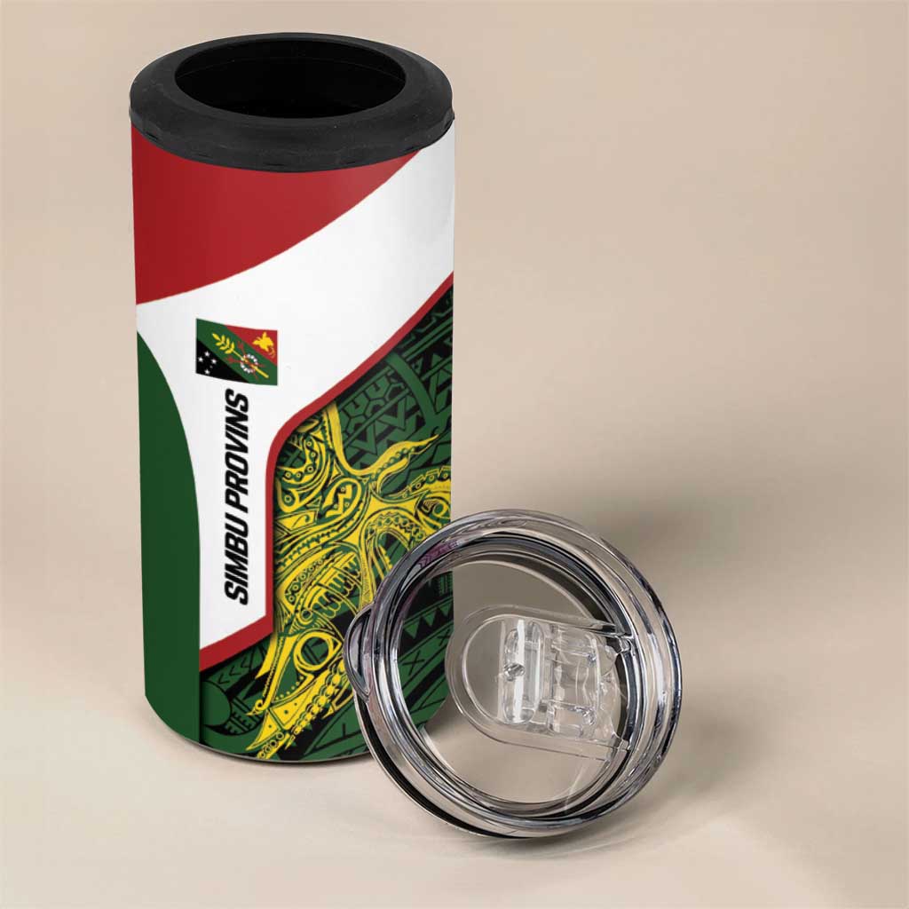 Personalised PNG Chimbu Province 4 in 1 Can Cooler Tumbler Bird of Paradise Tattoo Flag Motif LT9 - Polynesian Pride