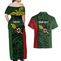 Personalised PNG Chimbu Province Couples Matching Off Shoulder Maxi Dress and Hawaiian Shirt Bird of Paradise Tattoo Flag Motif LT9 - Polynesian Pride