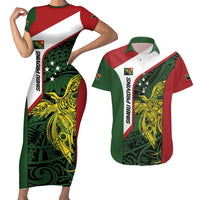 Personalised PNG Chimbu Province Couples Matching Short Sleeve Bodycon Dress and Hawaiian Shirt Bird of Paradise Tattoo Flag Motif LT9 Red - Polynesian Pride