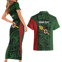 Personalised PNG Chimbu Province Couples Matching Short Sleeve Bodycon Dress and Hawaiian Shirt Bird of Paradise Tattoo Flag Motif LT9 - Polynesian Pride