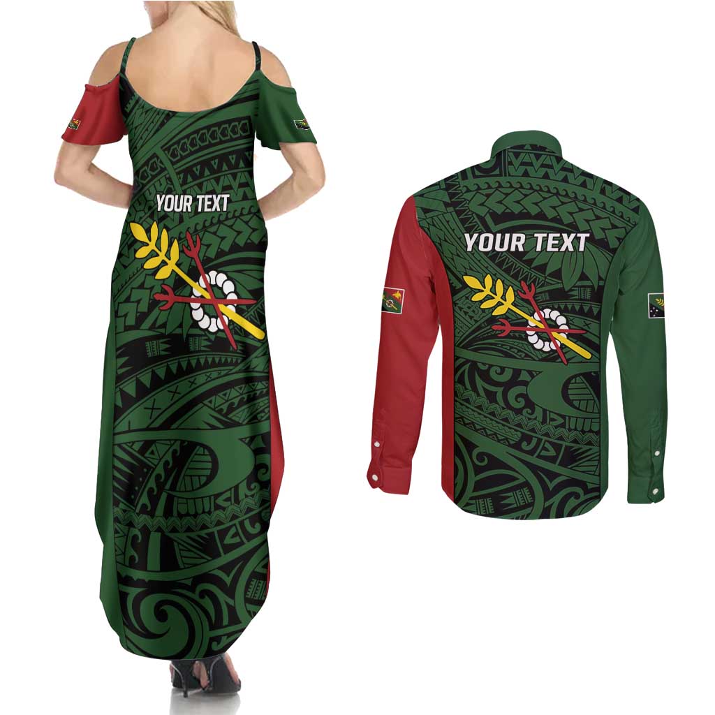 Personalised PNG Chimbu Province Couples Matching Summer Maxi Dress and Long Sleeve Button Shirt Bird of Paradise Tattoo Flag Motif LT9 - Polynesian Pride