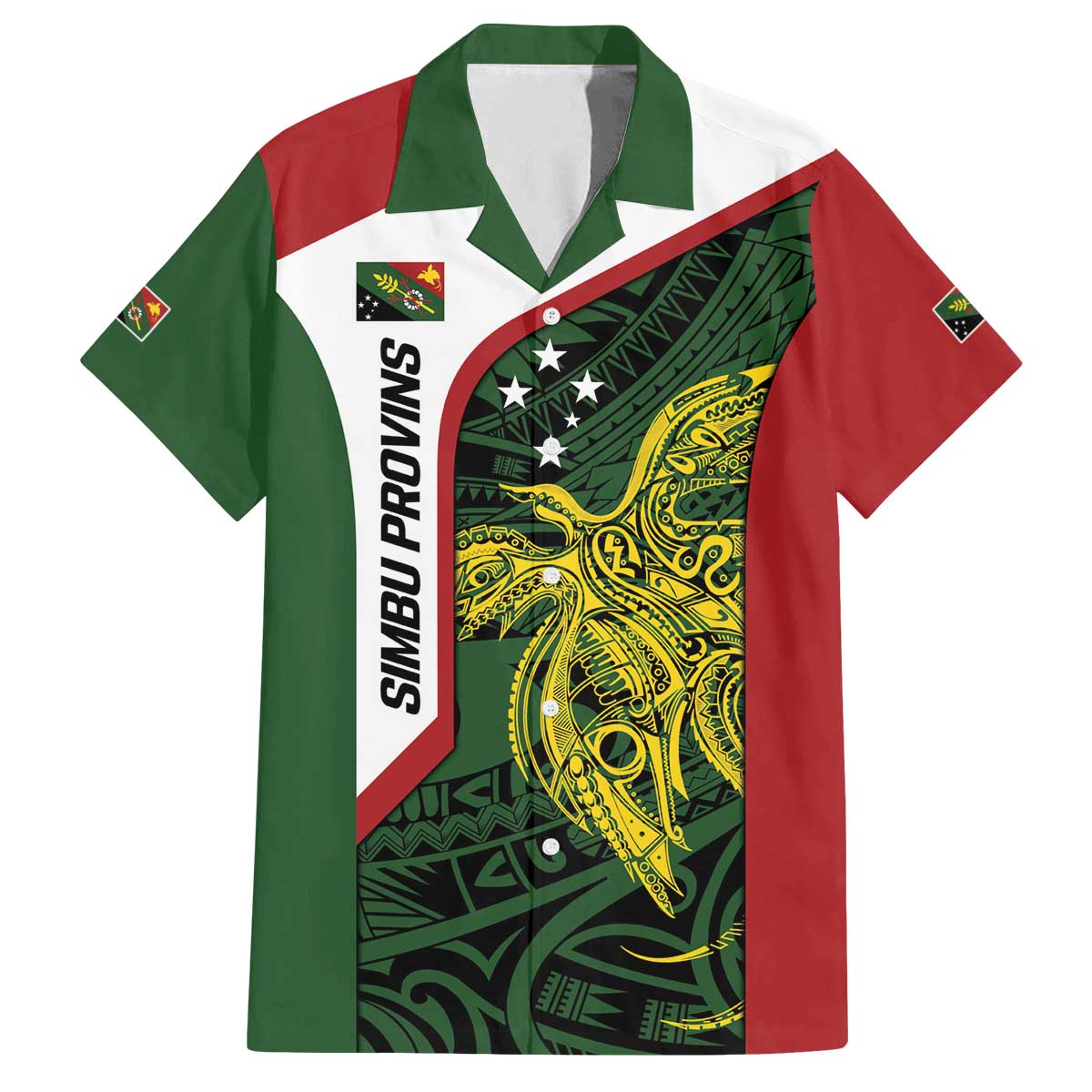 Personalised PNG Chimbu Province Family Matching Off The Shoulder Long Sleeve Dress and Hawaiian Shirt Bird of Paradise Tattoo Flag Motif LT9 Dad's Shirt - Short Sleeve Red - Polynesian Pride