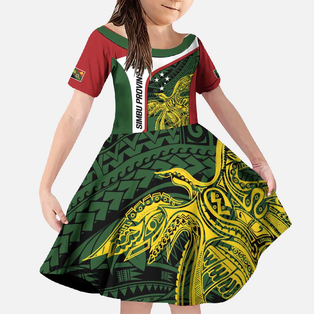 Personalised PNG Chimbu Province Family Matching Off Shoulder Maxi Dress and Hawaiian Shirt Bird of Paradise Tattoo Flag Motif LT9 Daughter's Dress Red - Polynesian Pride