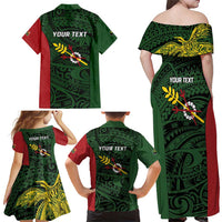 Personalised PNG Chimbu Province Family Matching Off Shoulder Maxi Dress and Hawaiian Shirt Bird of Paradise Tattoo Flag Motif LT9 - Polynesian Pride