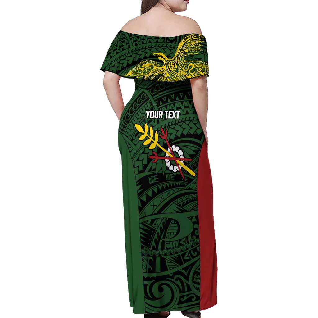 Personalised PNG Chimbu Province Family Matching Off Shoulder Maxi Dress and Hawaiian Shirt Bird of Paradise Tattoo Flag Motif LT9 - Polynesian Pride