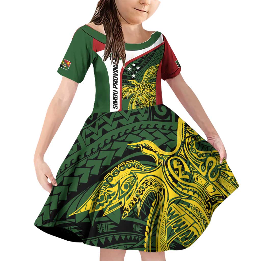Personalised PNG Chimbu Province Family Matching Off Shoulder Short Dress and Hawaiian Shirt Bird of Paradise Tattoo Flag Motif LT9 Daughter's Dress Red - Polynesian Pride