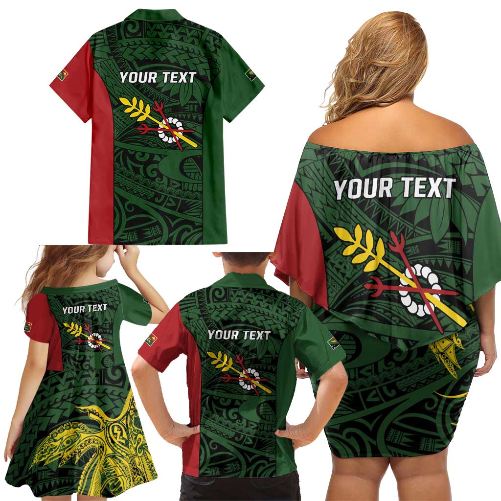 Personalised PNG Chimbu Province Family Matching Off Shoulder Short Dress and Hawaiian Shirt Bird of Paradise Tattoo Flag Motif LT9 - Polynesian Pride
