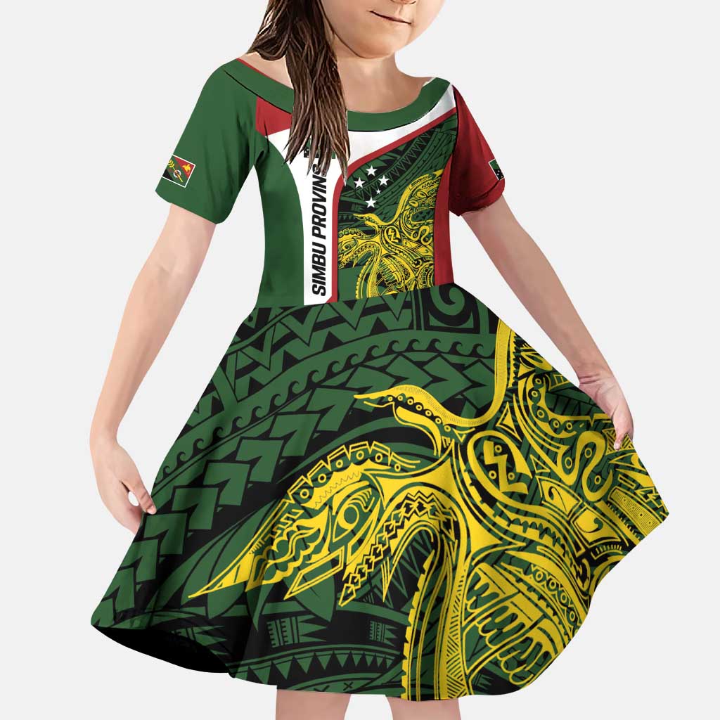 Personalised PNG Chimbu Province Family Matching Puletasi and Hawaiian Shirt Bird of Paradise Tattoo Flag Motif LT9 Daughter's Dress Red - Polynesian Pride