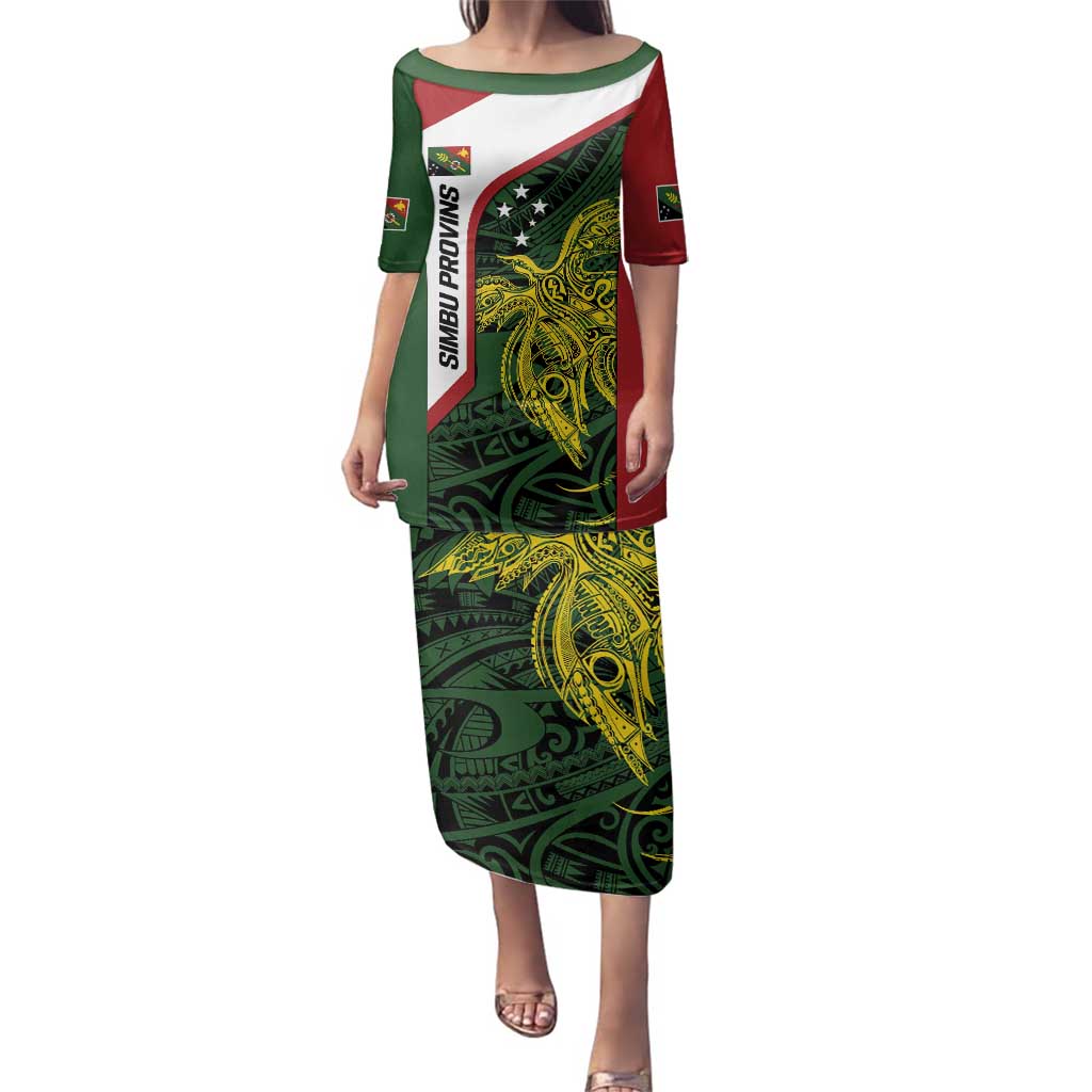Personalised PNG Chimbu Province Family Matching Puletasi and Hawaiian Shirt Bird of Paradise Tattoo Flag Motif LT9 Mom's Dress Red - Polynesian Pride