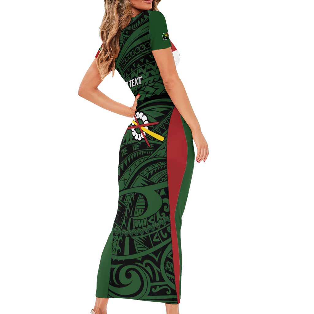 Personalised PNG Chimbu Province Family Matching Short Sleeve Bodycon Dress and Hawaiian Shirt Bird of Paradise Tattoo Flag Motif LT9 - Polynesian Pride
