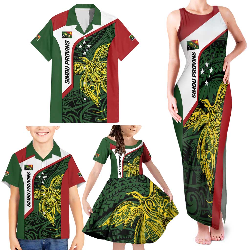 Personalised PNG Chimbu Province Family Matching Tank Maxi Dress and Hawaiian Shirt Bird of Paradise Tattoo Flag Motif LT9 - Polynesian Pride