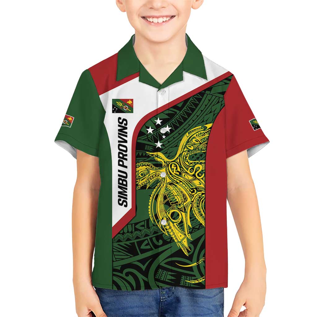 Personalised PNG Chimbu Province Kid Hawaiian Shirt Bird of Paradise Tattoo Flag Motif - Polynesian Pride