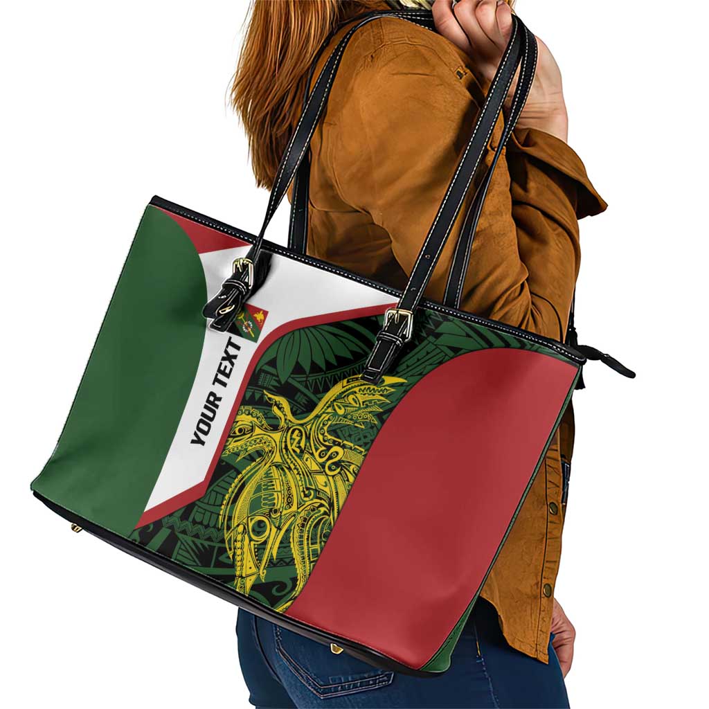 Personalised PNG Chimbu Province Leather Tote Bag Bird of Paradise Tattoo Flag Motif LT9 - Polynesian Pride