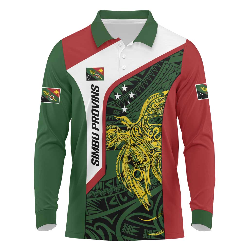 Personalised PNG Chimbu Province Long Sleeve Polo Shirt Bird of Paradise Tattoo Flag Motif LT9 Red - Polynesian Pride