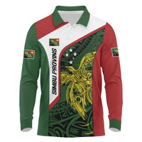 Personalised PNG Chimbu Province Long Sleeve Polo Shirt Bird of Paradise Tattoo Flag Motif LT9 Red - Polynesian Pride