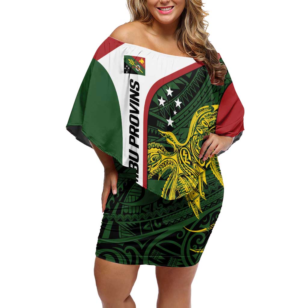 Personalised PNG Chimbu Province Off Shoulder Short Dress Bird of Paradise Tattoo Flag Motif LT9 Women Red - Polynesian Pride