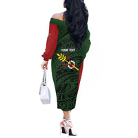 Personalised PNG Chimbu Province Off The Shoulder Long Sleeve Dress Bird of Paradise Tattoo Flag Motif LT9 - Polynesian Pride