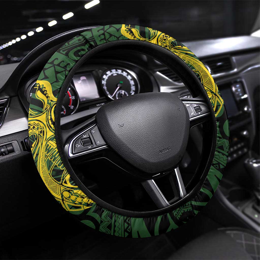 PNG Chimbu Province Steering Wheel Cover Bird of Paradise Tattoo Flag Motif LT9 Universal Fit Red - Polynesian Pride