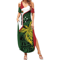 Personalised PNG Chimbu Province Summer Maxi Dress Bird of Paradise Tattoo Flag Motif LT9 Women Red - Polynesian Pride