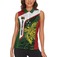 Personalised PNG Chimbu Province Women Sleeveless Polo Shirt Bird of Paradise Tattoo Flag Motif LT9 - Polynesian Pride