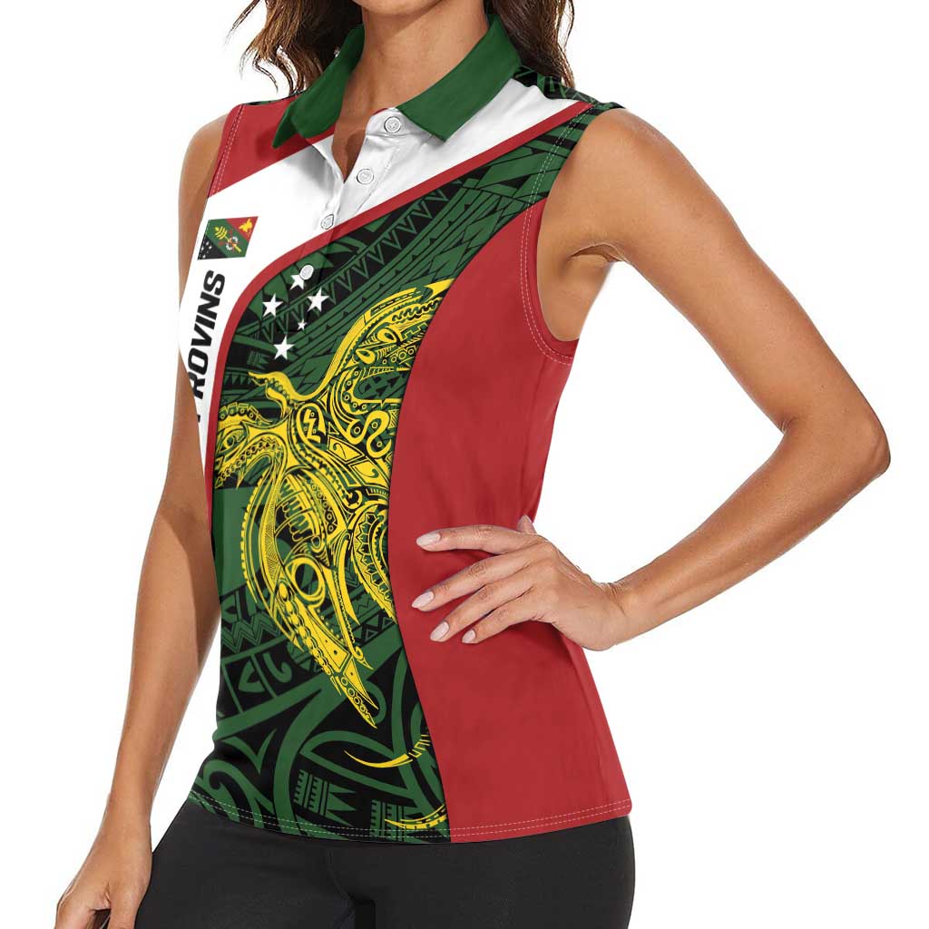 Personalised PNG Chimbu Province Women Sleeveless Polo Shirt Bird of Paradise Tattoo Flag Motif LT9 - Polynesian Pride