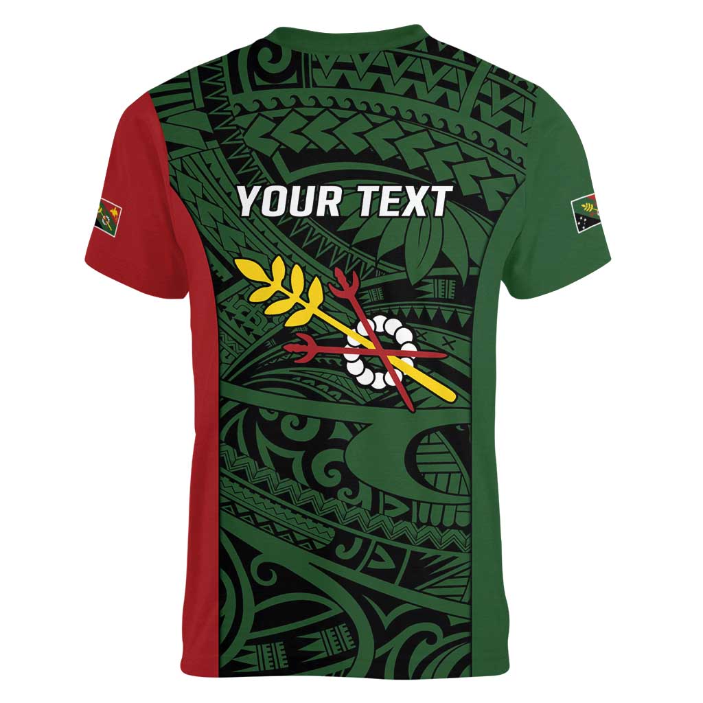 Personalised PNG Chimbu Province Women V-Neck T-Shirt Bird of Paradise Tattoo Flag Motif - Polynesian Pride