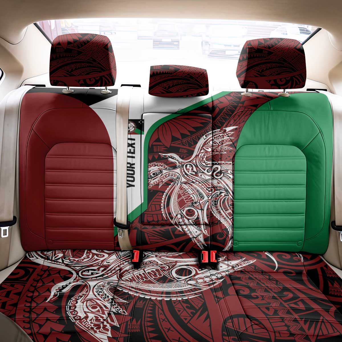 Personalised PNG East New Britain Province Back Car Seat Cover Bird of Paradise Tattoo Flag Motif LT9 - Polynesian Pride