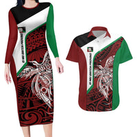 Personalised PNG East New Britain Province Couples Matching Long Sleeve Bodycon Dress and Hawaiian Shirt Bird of Paradise Tattoo Flag Motif LT9 Green - Polynesian Pride