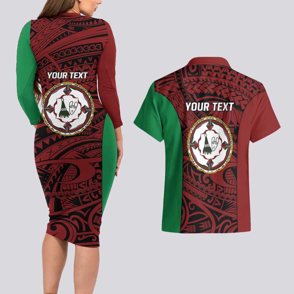 Personalised PNG East New Britain Province Couples Matching Long Sleeve Bodycon Dress and Hawaiian Shirt Bird of Paradise Tattoo Flag Motif LT9 - Polynesian Pride