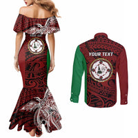 Personalised PNG East New Britain Province Couples Matching Mermaid Dress and Long Sleeve Button Shirt Bird of Paradise Tattoo Flag Motif LT9 - Polynesian Pride