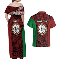 Personalised PNG East New Britain Province Couples Matching Off Shoulder Maxi Dress and Hawaiian Shirt Bird of Paradise Tattoo Flag Motif LT9 - Polynesian Pride