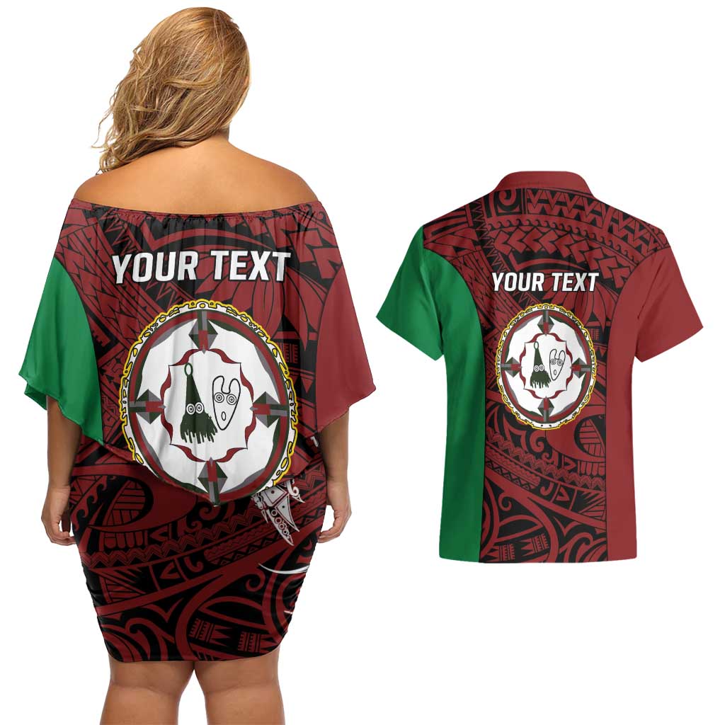 Personalised PNG East New Britain Province Couples Matching Off Shoulder Short Dress and Hawaiian Shirt Bird of Paradise Tattoo Flag Motif LT9 - Polynesian Pride