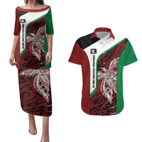 Personalised PNG East New Britain Province Couples Matching Puletasi and Hawaiian Shirt Bird of Paradise Tattoo Flag Motif LT9 Green - Polynesian Pride