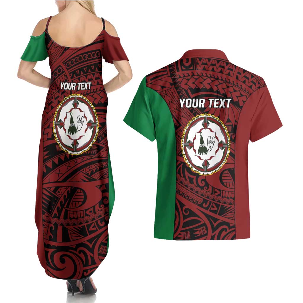 Personalised PNG East New Britain Province Couples Matching Summer Maxi Dress and Hawaiian Shirt Bird of Paradise Tattoo Flag Motif LT9 - Polynesian Pride