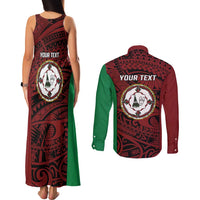 Personalised PNG East New Britain Province Couples Matching Tank Maxi Dress and Long Sleeve Button Shirt Bird of Paradise Tattoo Flag Motif LT9 - Polynesian Pride