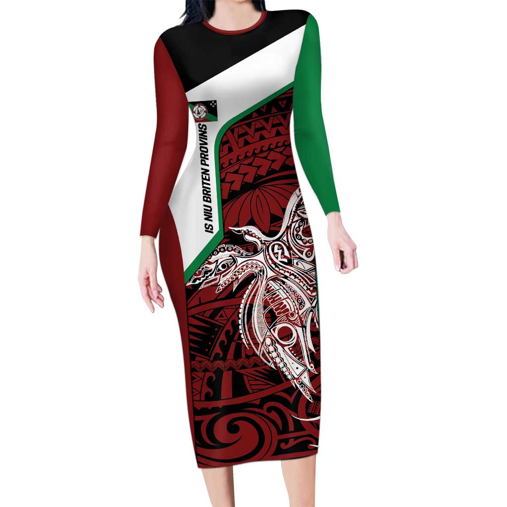 Personalised PNG East New Britain Province Family Matching Long Sleeve Bodycon Dress and Hawaiian Shirt Bird of Paradise Tattoo Flag Motif LT9 Mom's Dress Green - Polynesian Pride