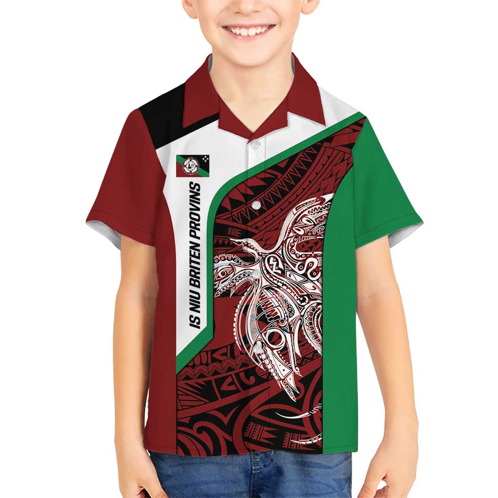 Personalised PNG East New Britain Province Family Matching Long Sleeve Bodycon Dress and Hawaiian Shirt Bird of Paradise Tattoo Flag Motif LT9 Son's Shirt Green - Polynesian Pride