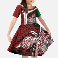 Personalised PNG East New Britain Province Family Matching Mermaid Dress and Hawaiian Shirt Bird of Paradise Tattoo Flag Motif LT9 Daughter's Dress Green - Polynesian Pride