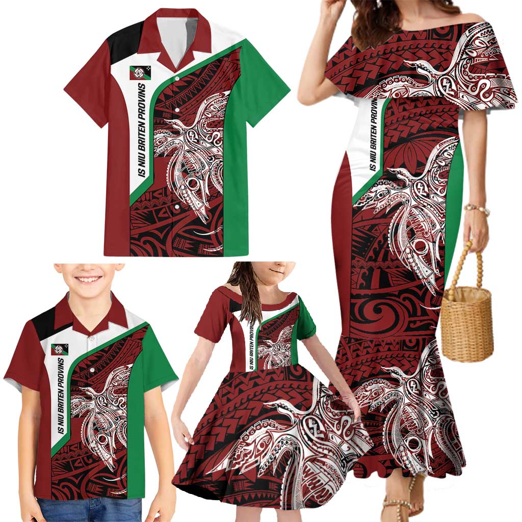 Personalised PNG East New Britain Province Family Matching Mermaid Dress and Hawaiian Shirt Bird of Paradise Tattoo Flag Motif LT9 - Polynesian Pride