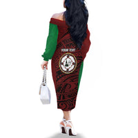 Personalised PNG East New Britain Province Family Matching Off The Shoulder Long Sleeve Dress and Hawaiian Shirt Bird of Paradise Tattoo Flag Motif LT9 - Polynesian Pride