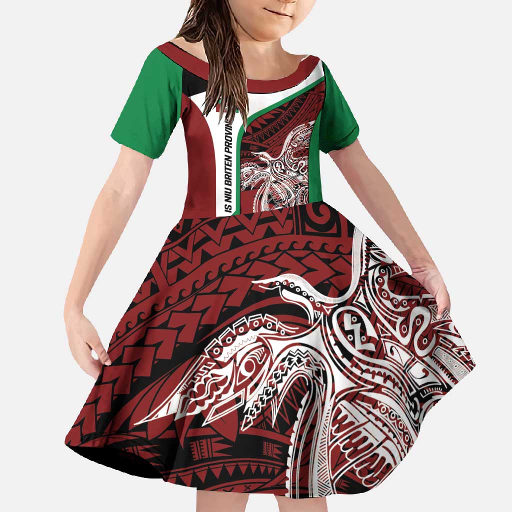 Personalised PNG East New Britain Province Family Matching Off Shoulder Maxi Dress and Hawaiian Shirt Bird of Paradise Tattoo Flag Motif LT9 Daughter's Dress Green - Polynesian Pride