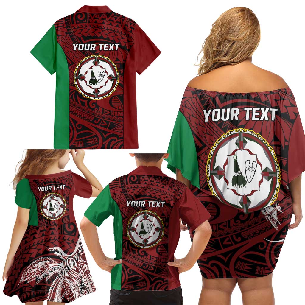 Personalised PNG East New Britain Province Family Matching Off Shoulder Short Dress and Hawaiian Shirt Bird of Paradise Tattoo Flag Motif LT9 - Polynesian Pride