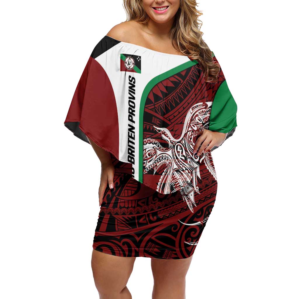 Personalised PNG East New Britain Province Family Matching Off Shoulder Short Dress and Hawaiian Shirt Bird of Paradise Tattoo Flag Motif LT9 Mom's Dress Green - Polynesian Pride