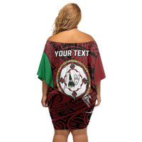 Personalised PNG East New Britain Province Family Matching Off Shoulder Short Dress and Hawaiian Shirt Bird of Paradise Tattoo Flag Motif LT9 - Polynesian Pride