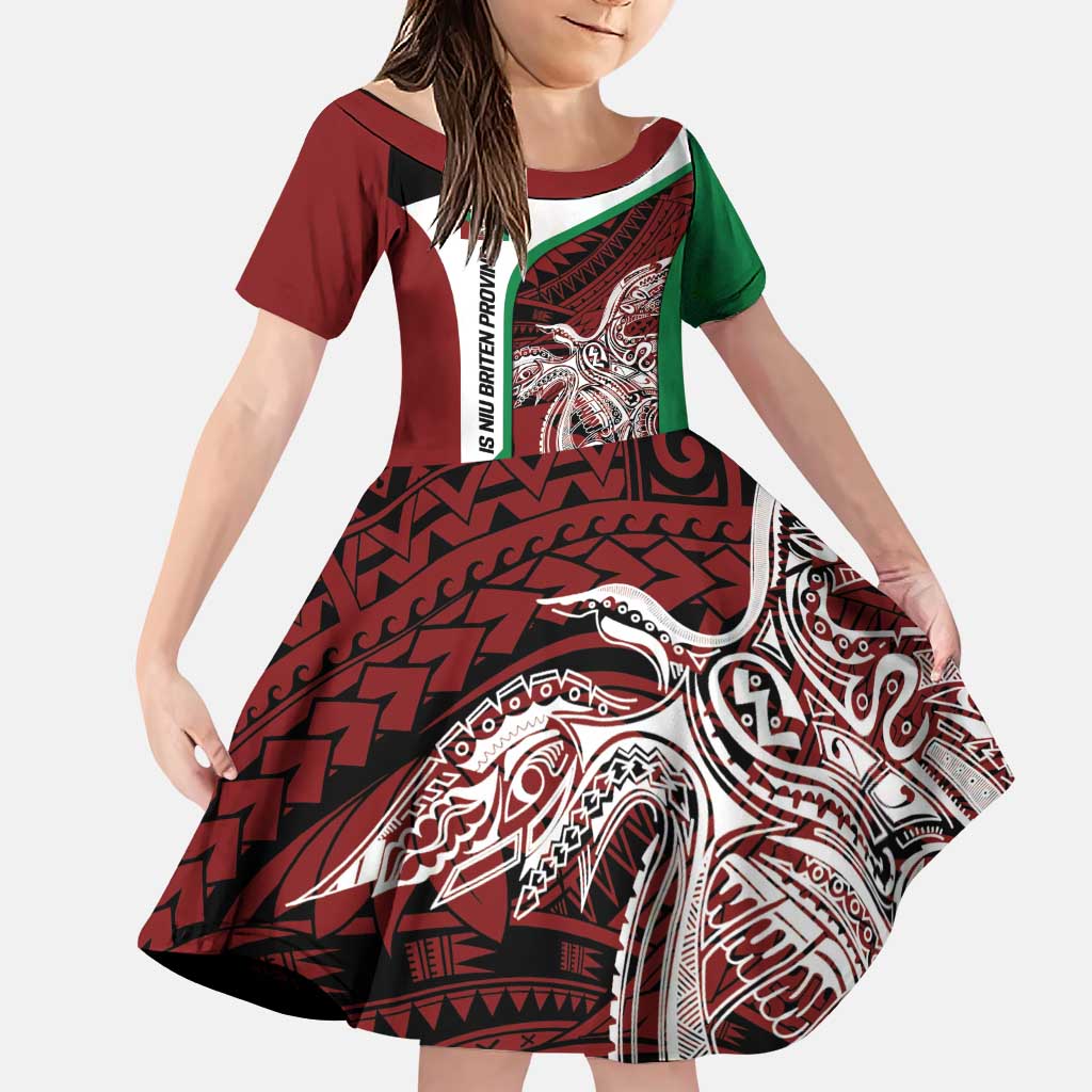 Personalised PNG East New Britain Province Family Matching Puletasi and Hawaiian Shirt Bird of Paradise Tattoo Flag Motif LT9 Daughter's Dress Green - Polynesian Pride