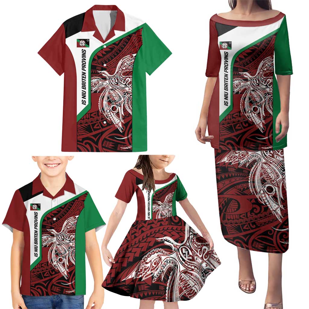 Personalised PNG East New Britain Province Family Matching Puletasi and Hawaiian Shirt Bird of Paradise Tattoo Flag Motif LT9 - Polynesian Pride